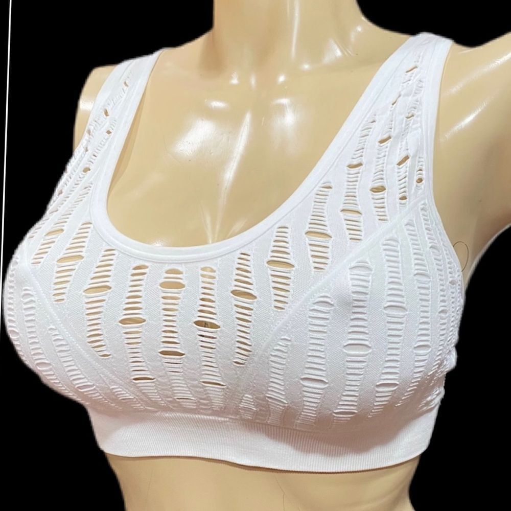 Victoria’s Secret Seamless Comfort Sexy Unlined Mesh strappy sport bra White M
